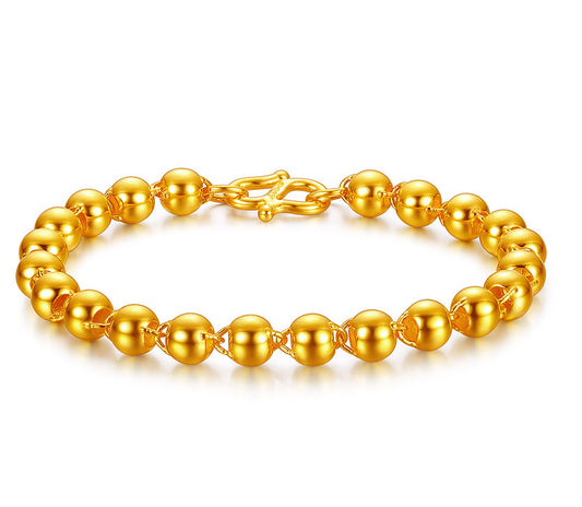 Men's Round Bead Bracelet with 24K Gold Imitation Finish