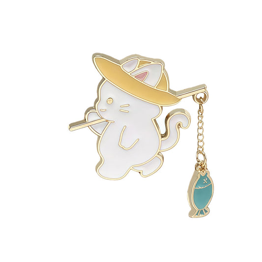 Creative Cute Cat Fishing Couple Brooch Stylish Jewelry Pin