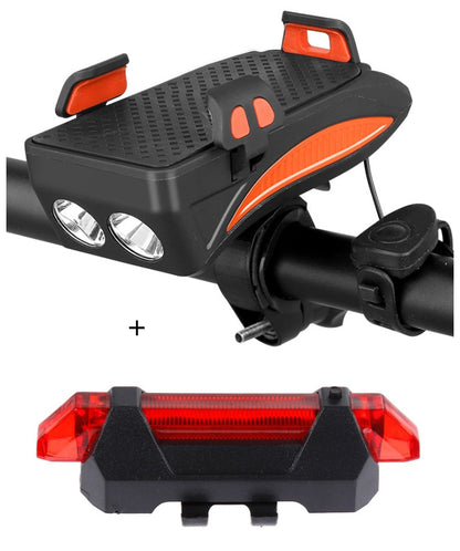 Motorcycle Bicycle Phone Holder with Charging & Front Lamp