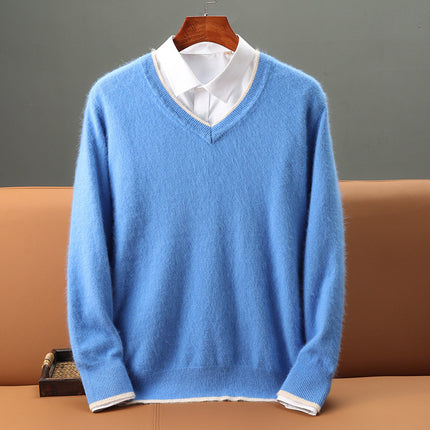 Warm Knitted Wool Sweater With A V-neck And Pullover Design