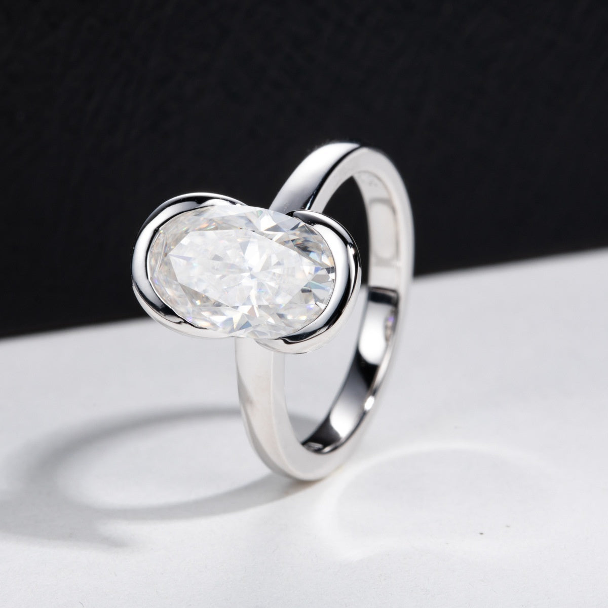 Silver Oval Semi  mount Ring With carat Fancy shaped Moissanite