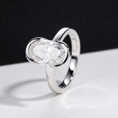 Silver Oval Semi  mount Ring With carat Fancy shaped Moissanite