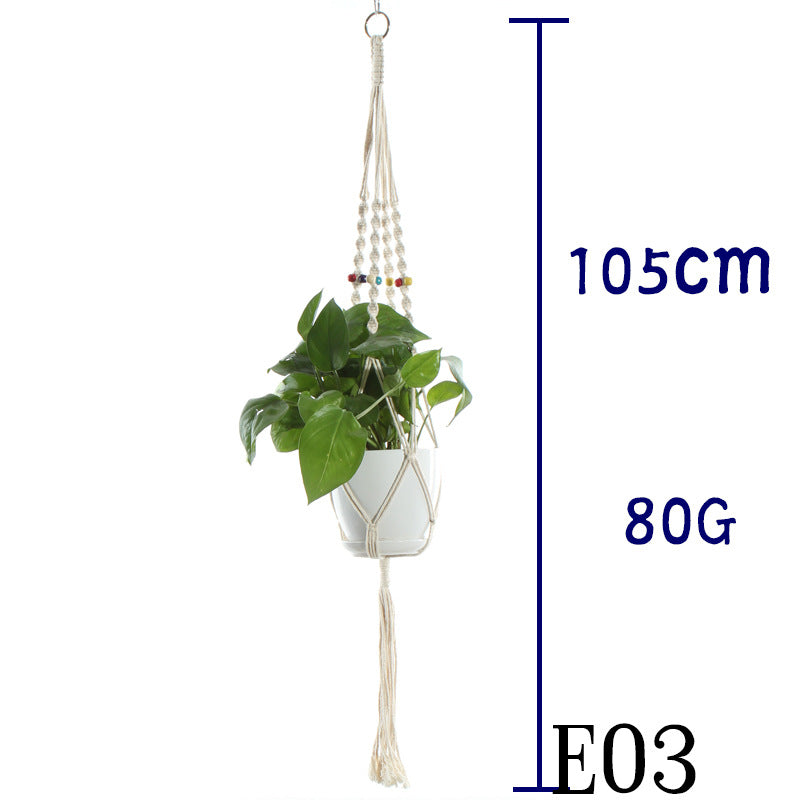 Flower Pot Net Bag – Beige Cotton Rope Indoor Plant Hanger
