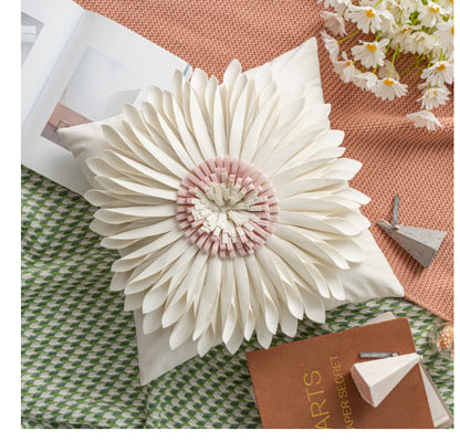 White Throw Pillow – Modern Velvet 3D Chrysanthemum Cushion