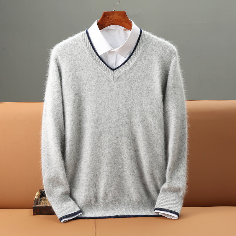 Warm Knitted Wool Sweater With A V-neck And Pullover Design