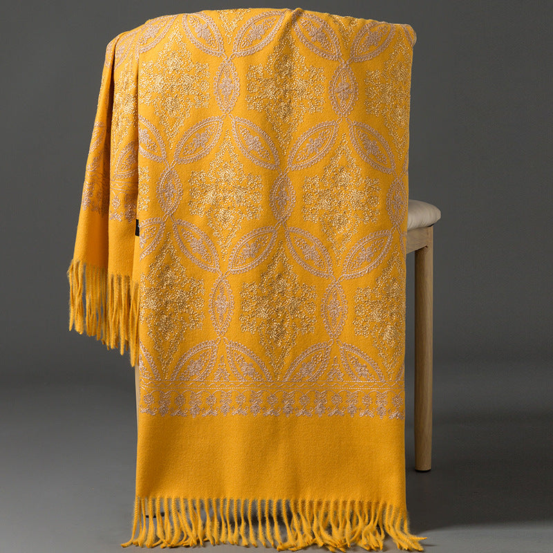 Buy Autumn Winter Golden Silk Lily Embroidered Xinjiang Cashmere