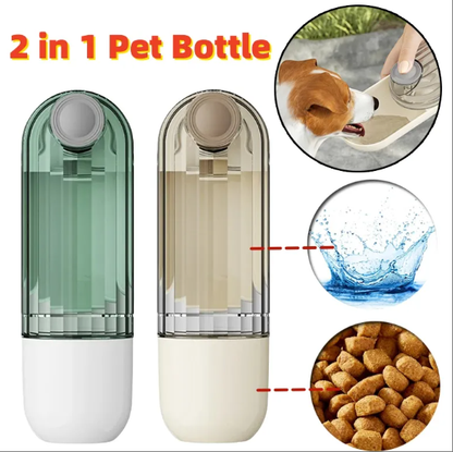 2-in-1 Portable Pet Water Bottle – Green Dog Walking Drinking Cup with Feeding Bowl | Pet Travel Essentials