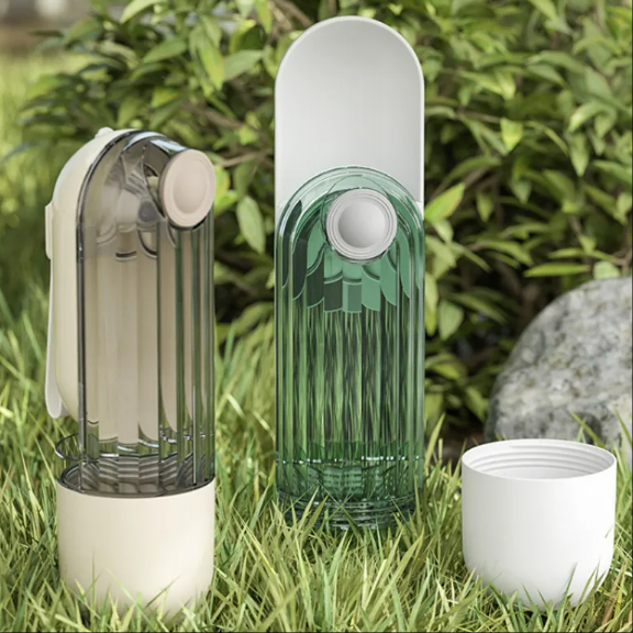 2-in-1 Portable Pet Water Bottle – Green Dog Walking Drinking Cup with Feeding Bowl | Pet Travel Essentials