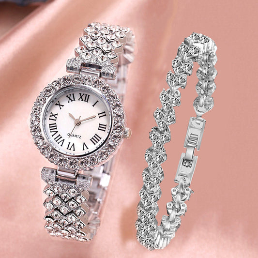 Roman-Style Womens Watch with Diamond-Encrusted Dial