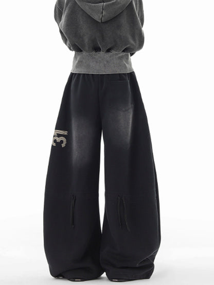 Black Washed Gradient Distressed Sweatpants for Women Style