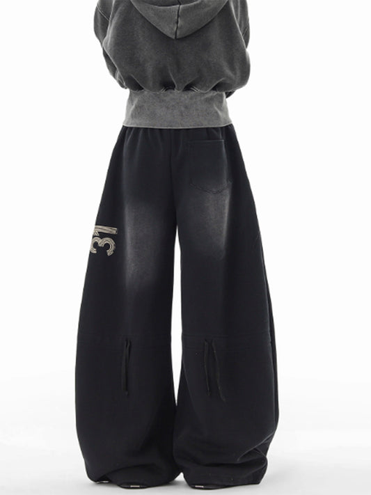 Black Washed Gradient Distressed Sweatpants for Women Style