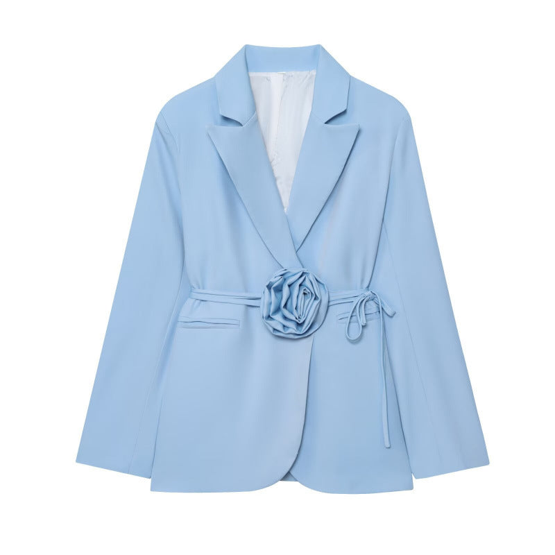 Buy Trendy Loose-Fit Lace-Up Blazer With 3D Floral Embellishments