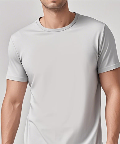 Buy Solid-Color Casual Short-Sleeve Crew Neck T-Shirt