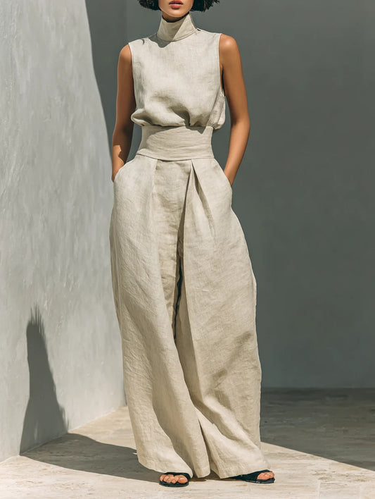 Women’s Cotton-Linen Casual Suit Sleeveless Pants for Comfort