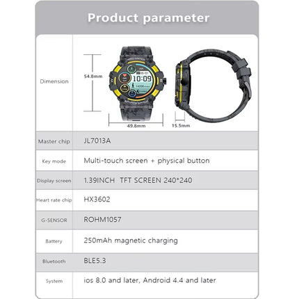 Smartwatch with GPS – 1.39" TFT Screen, iOS & Android, LED