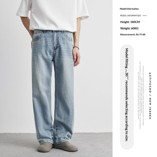 Light-wash Mens Ripped Straight-leg Jeans