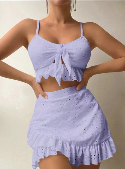 3pcs Bikini with Hip-hugging Skirt Stylish Summer Swimwear