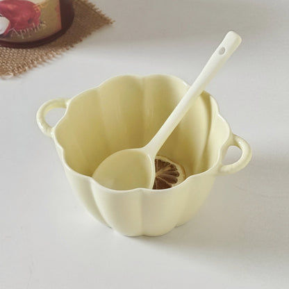 Double Eared Ceramic Soup Bowl with Floral Design