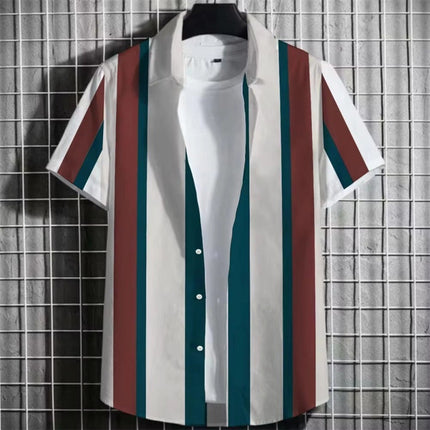 Color Simple Striped Men’s 3D Printing Short Sleeve T-Shirt