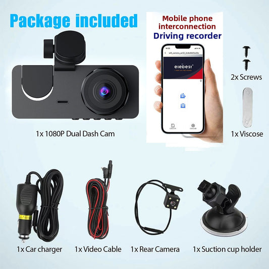 Triple Lens Car Dash Cam with WiFi Connectivity and Recording