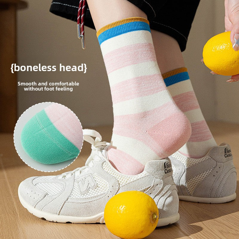 Women's Striped Cotton Antibacterial Long Socks