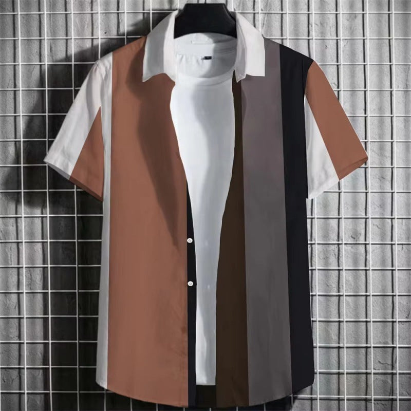Color Simple Striped Men’s 3D Printing Short Sleeve T-Shirt