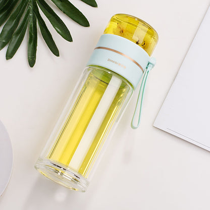 Glass Water Bottle with Tea Infuser Filter Double Wall Design