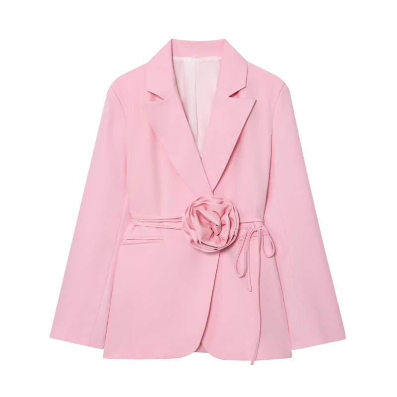 Buy Trendy Loose-Fit Lace-Up Blazer With 3D Floral Embellishments