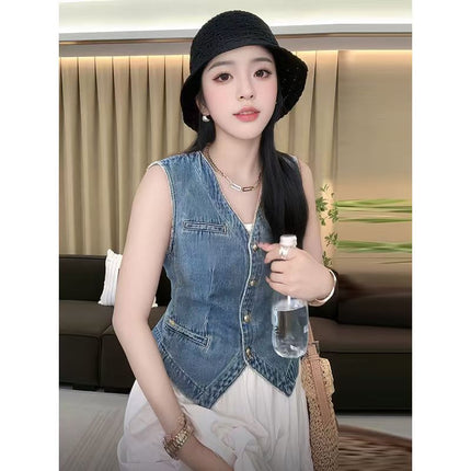 New Washed Denim Mini Vest Trendy & Stylish Fashionable Wear