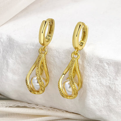 Teardrop Pearl Earrings Necklace Set for Women Daily Wear