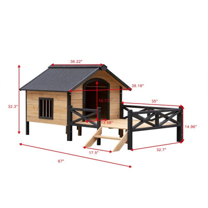 Outdoor Large Cabin Style Wooden Kennel With Porch for Dogs