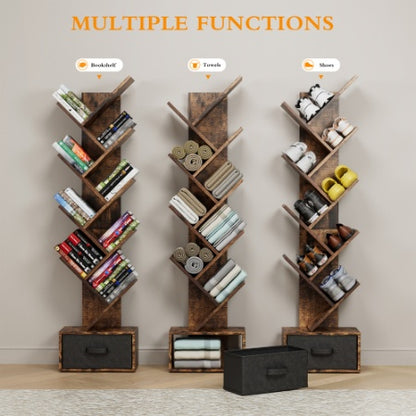 9 Tier Tree Bookshelf with Drawer for Home Office Storage