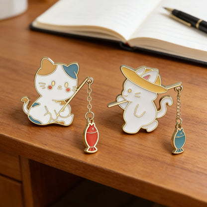 Creative Cute Cat Fishing Couple Brooch Stylish Jewelry Pin