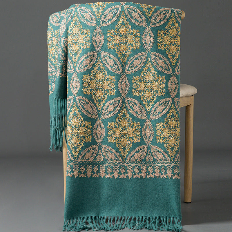 Buy Autumn Winter Golden Silk Lily Embroidered Xinjiang Cashmere