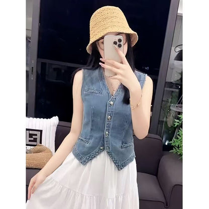 New Washed Denim Mini Vest Trendy & Stylish Fashionable Wear