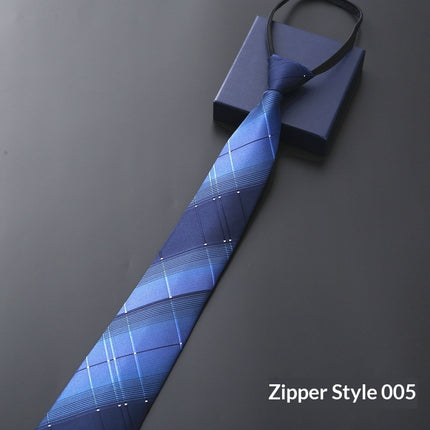 Mens Business Formal Zipper Tie With Blue Stripes for Office