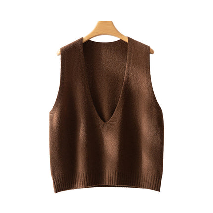 Buy Elegant Deep V-Neck Pure Wool Layered Knit Vest for Women