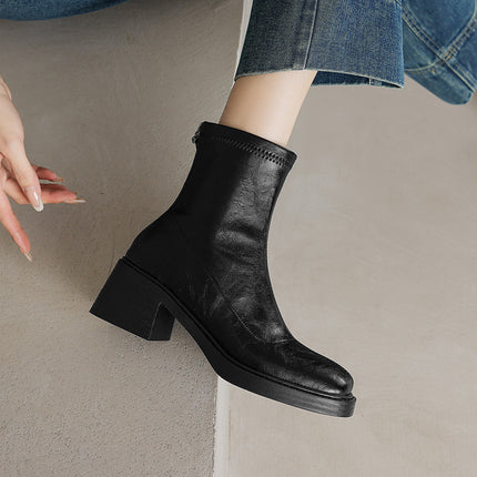 Women’s Slimming Chunky Mid-Heel Square-Toe Ankle Boots