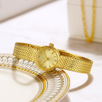 Retro Copper Mesh Women’s Mini Gold Watch – Vintage Elegance