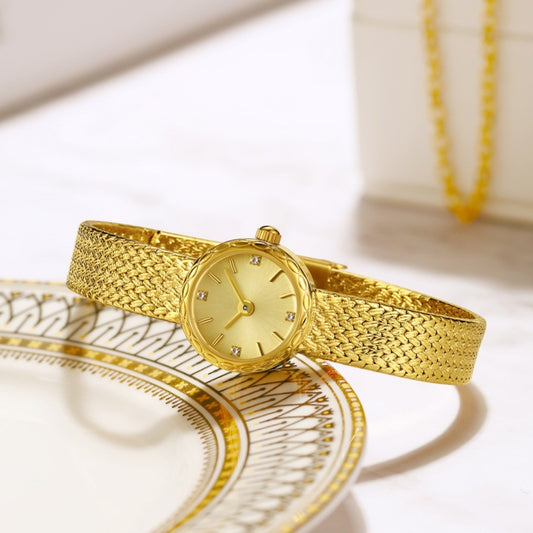 Retro Copper Mesh Women’s Mini Gold Watch – Vintage Elegance