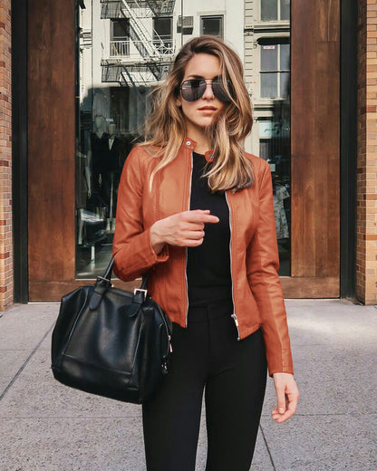 Fashionable leather jackets for women in autumn and winter