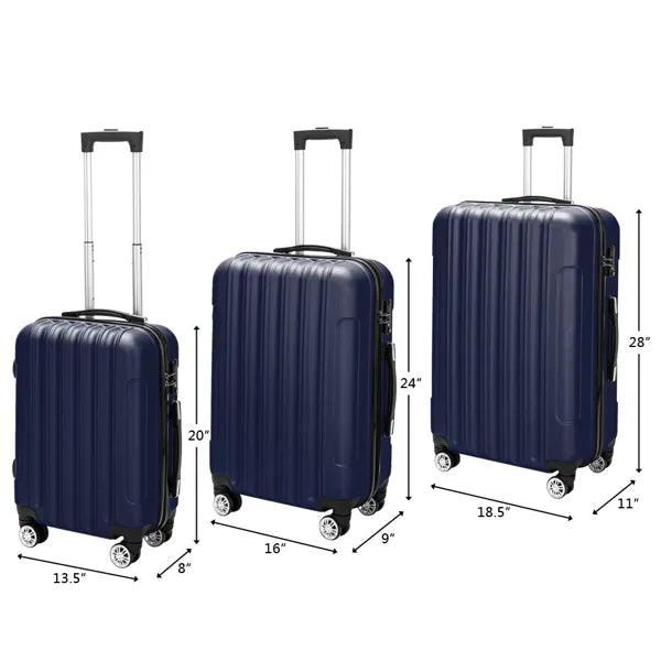3-in-1 Navy Blue Luggage Set Large Capacity Travel Suitcase global swanky 3