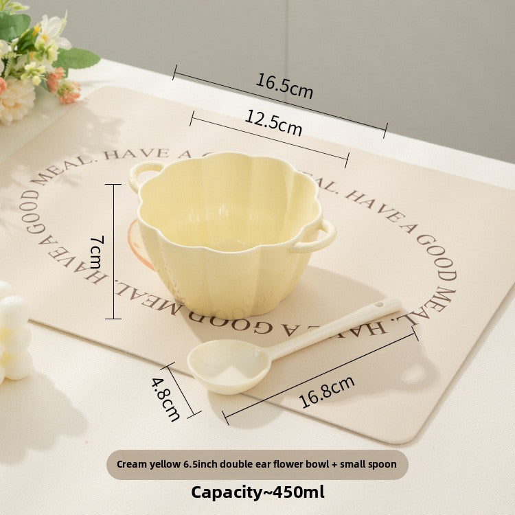 Cream Style Double Ear Soup Bowl for Dining and Meals