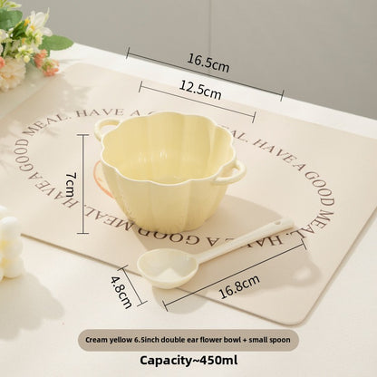 Cream Style Double Ear Soup Bowl for Dining and Meals