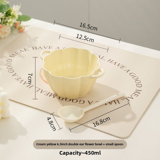 Cream Style Double Ear Soup Bowl for Dining and Meals