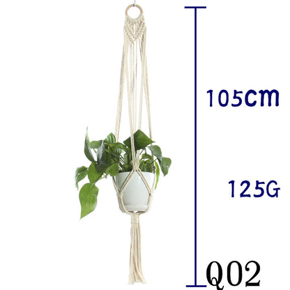 Flower Pot Net Bag – Beige Cotton Rope Indoor Plant Hanger