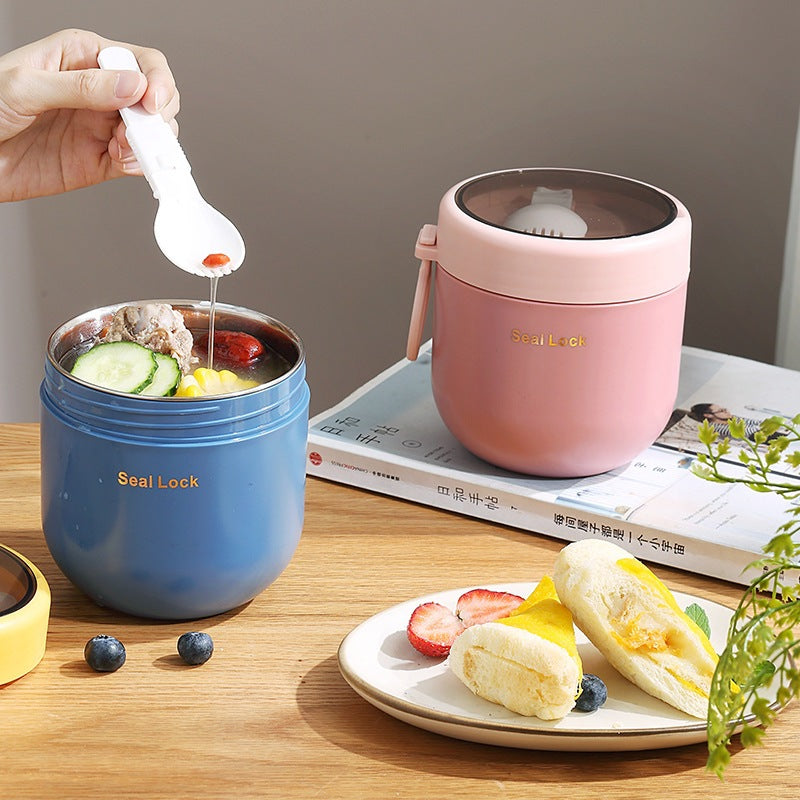 304 Stainless Steel Insulated Portable Breakfast Cup with Lid and Spoon for Oatmeal Milk Coffee