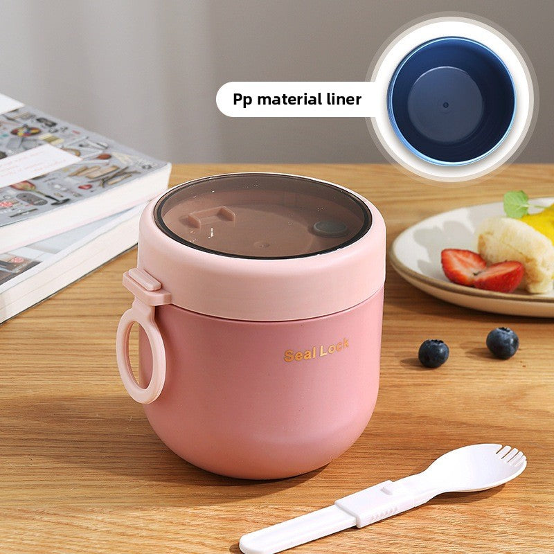 304 Stainless Steel Insulated Portable Breakfast Cup with Lid and Spoon for Oatmeal Milk Coffee