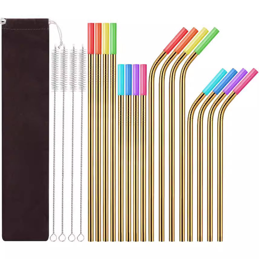 304 Stainless Steel Straw Set with Silicone Mouth