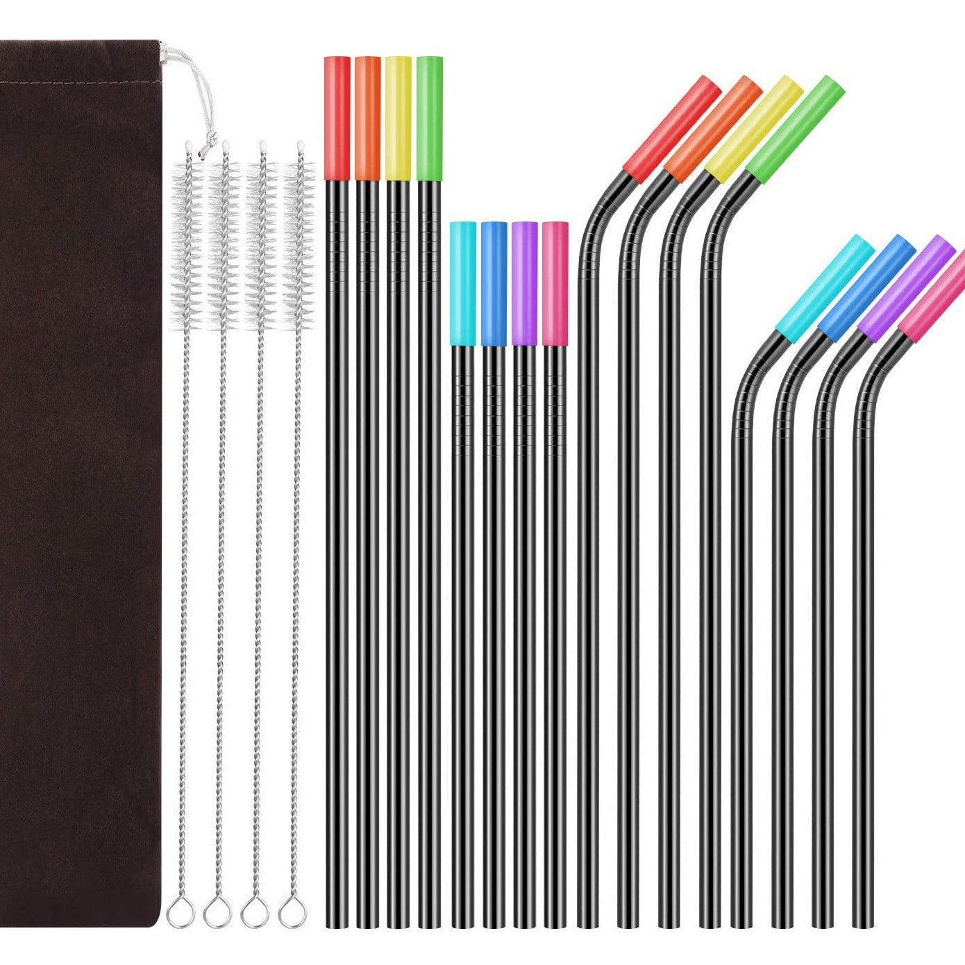 304 Stainless Steel Straw Set with Silicone Mouth